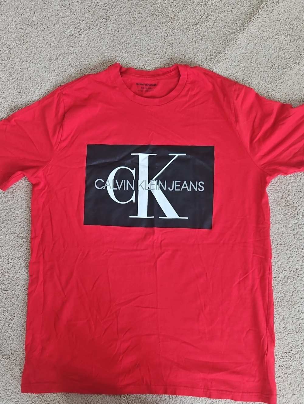 Calvin Klein Jeans Red Tee with Black & White Logo Box